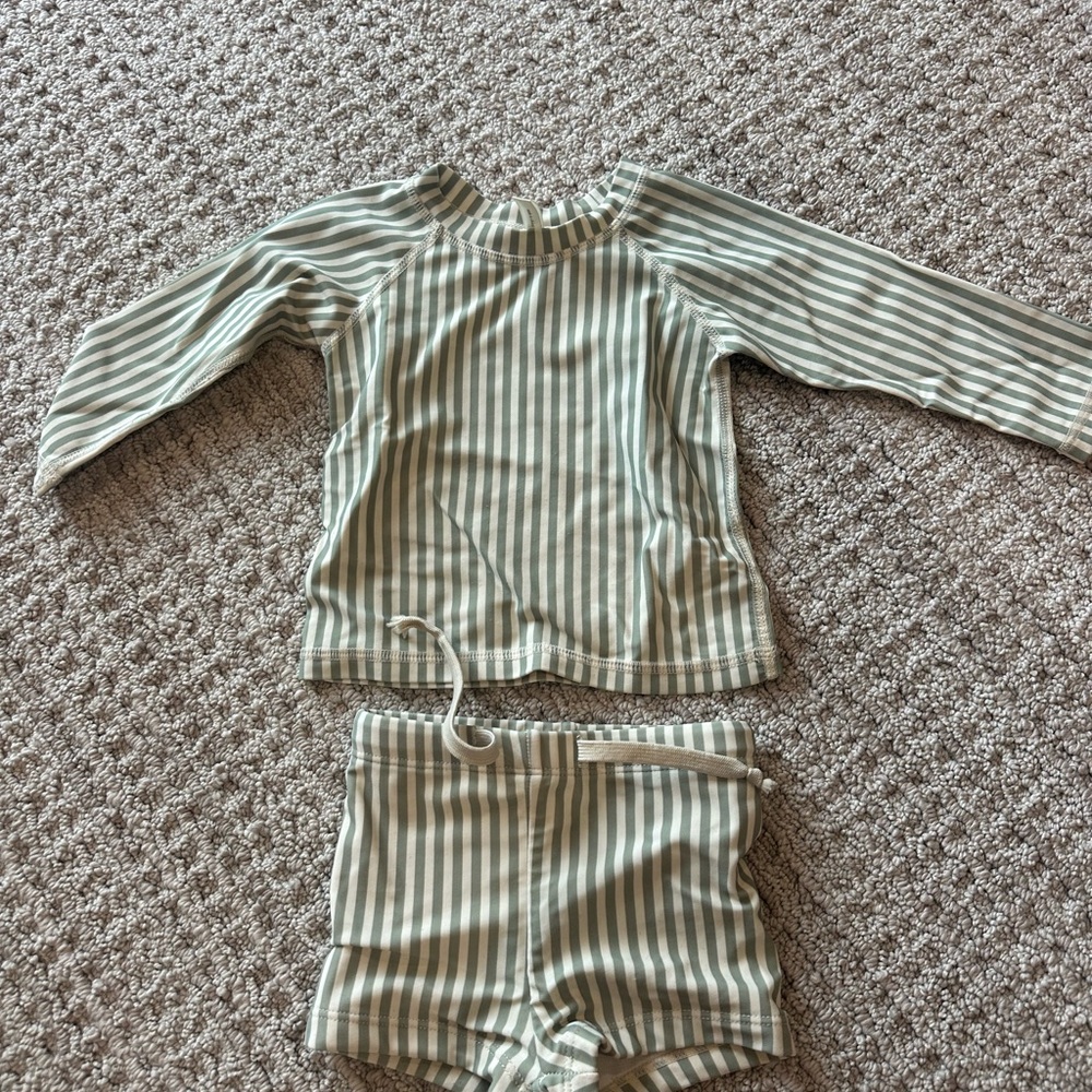 Rylee + Cru Green and White Striped Swim Set